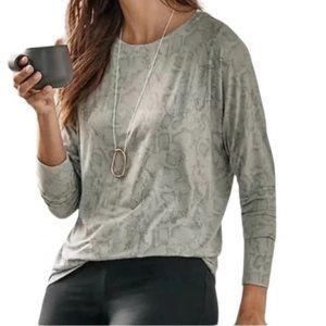 J. Jill Wearever Seamed Dolman Top 3/4-Sleeve Gray Snakeskin Print L